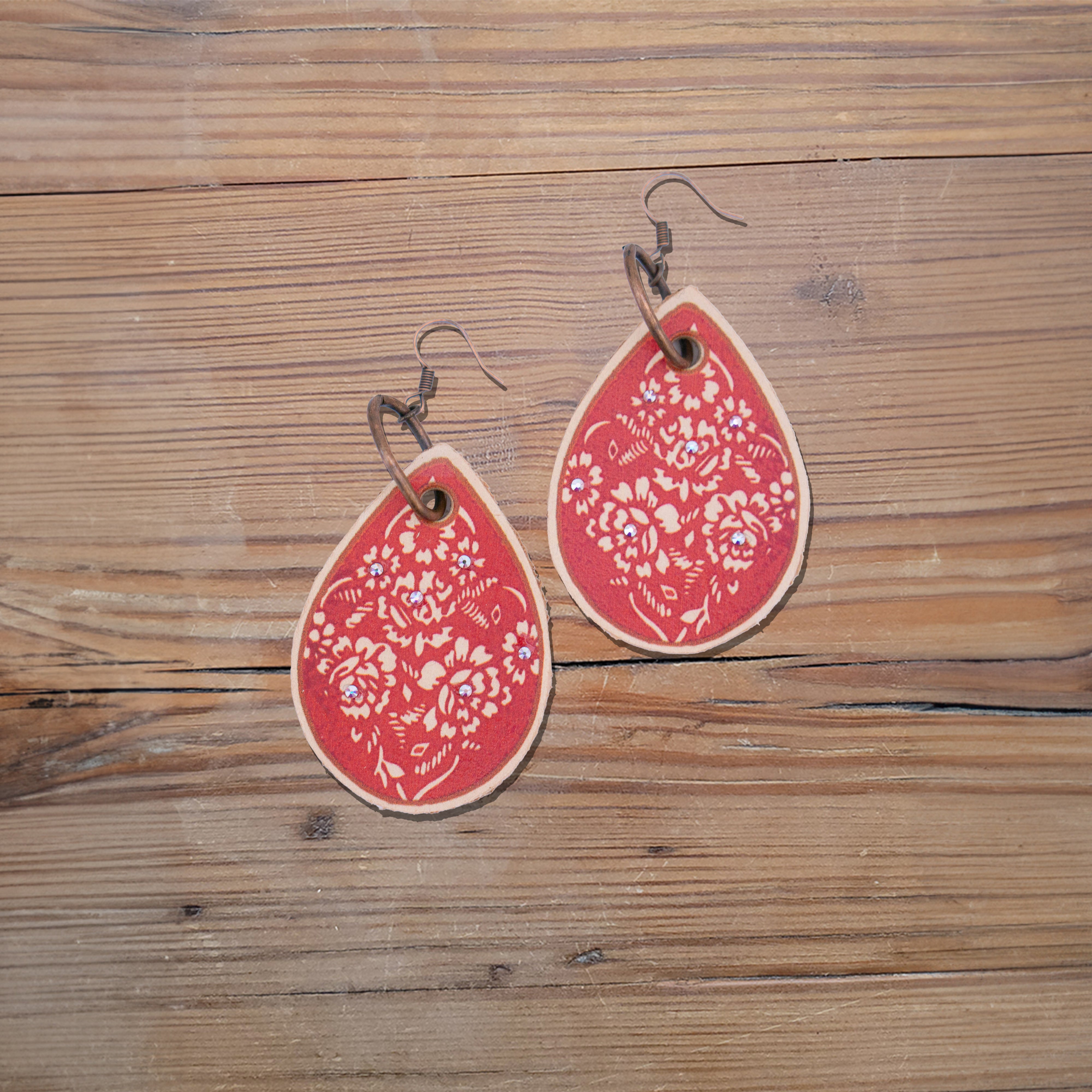 Red Bandana Leather Earrings #2-A18