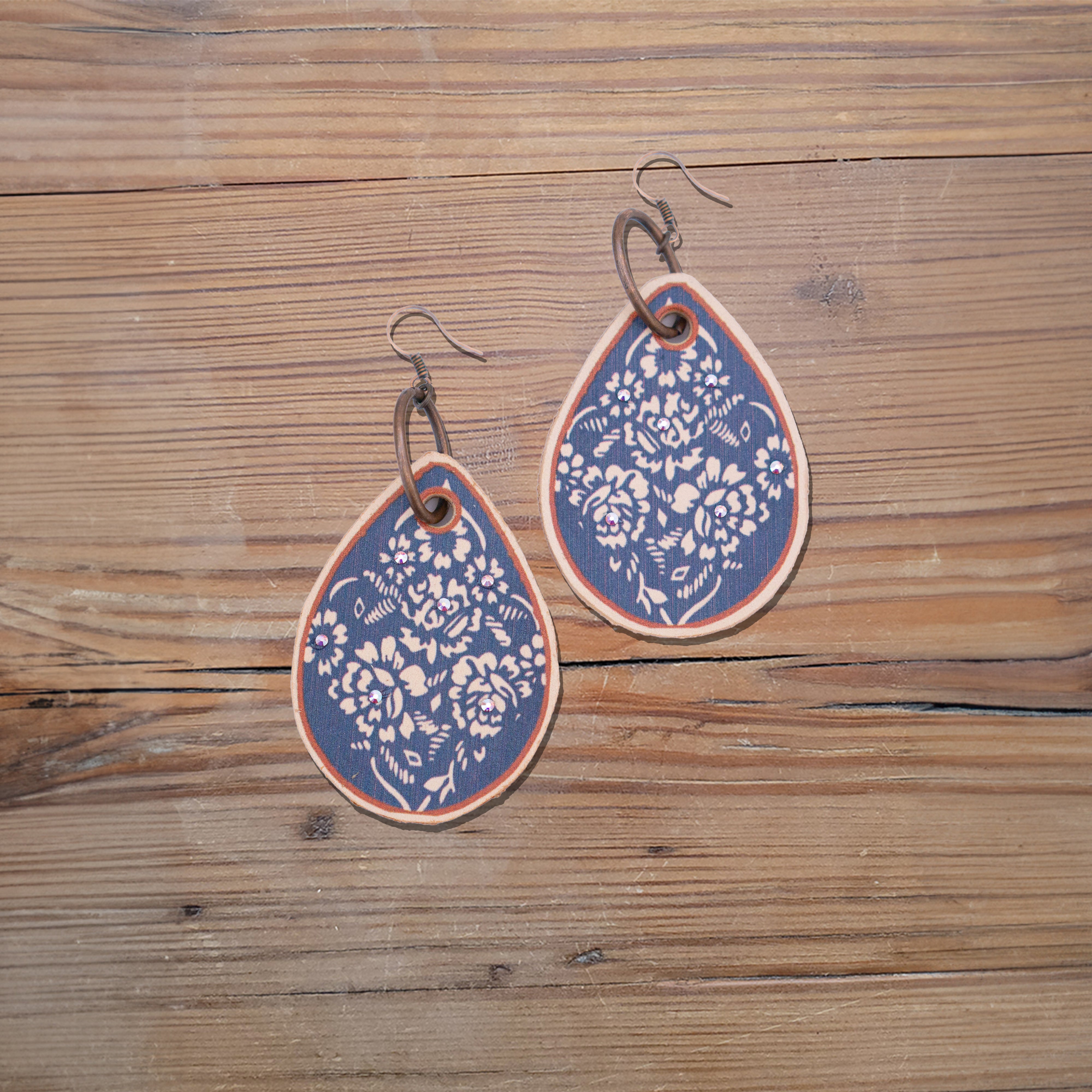 Blue Bandana Leather Earrings #2-A53