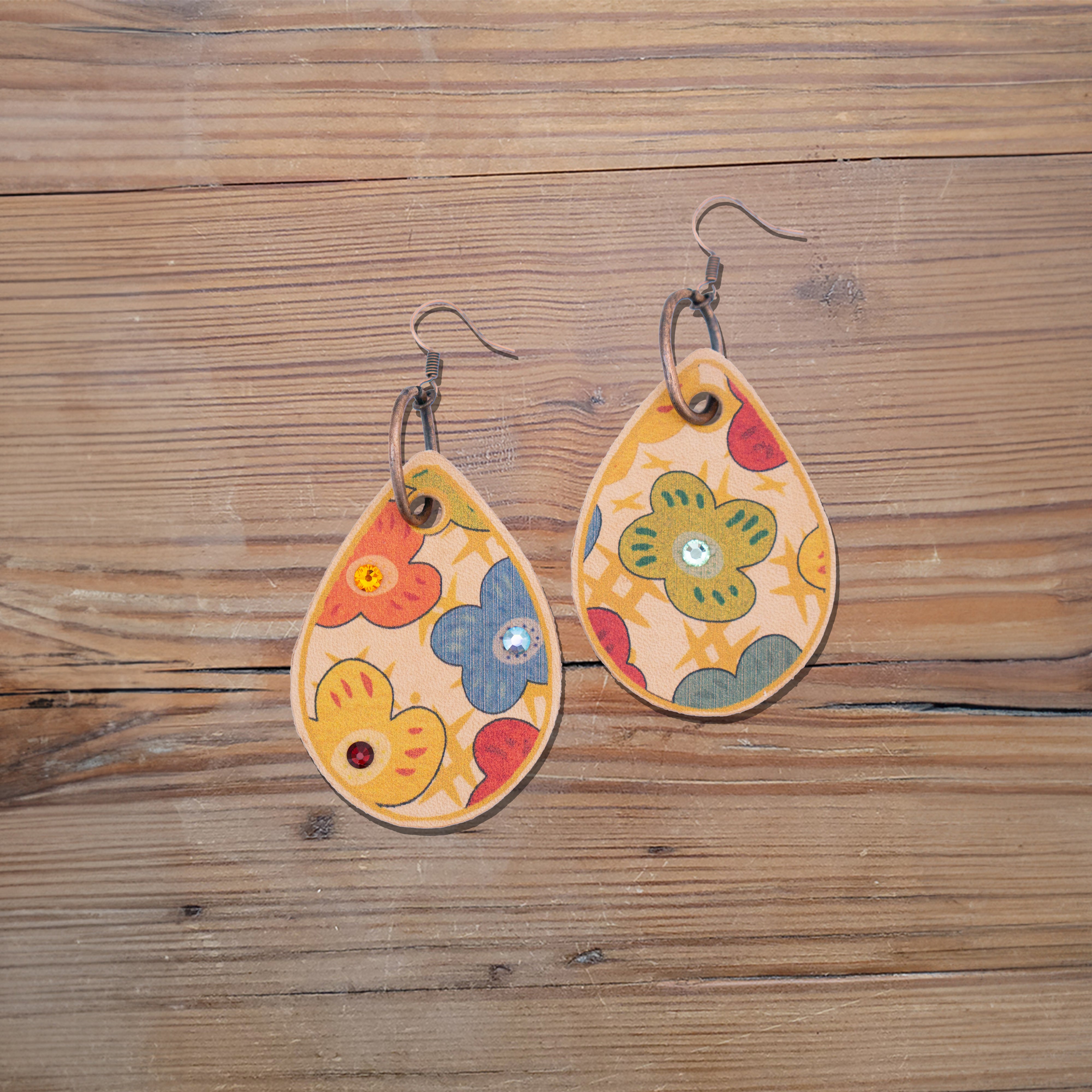 Groovy Flowers Leather Earrings #2-A54