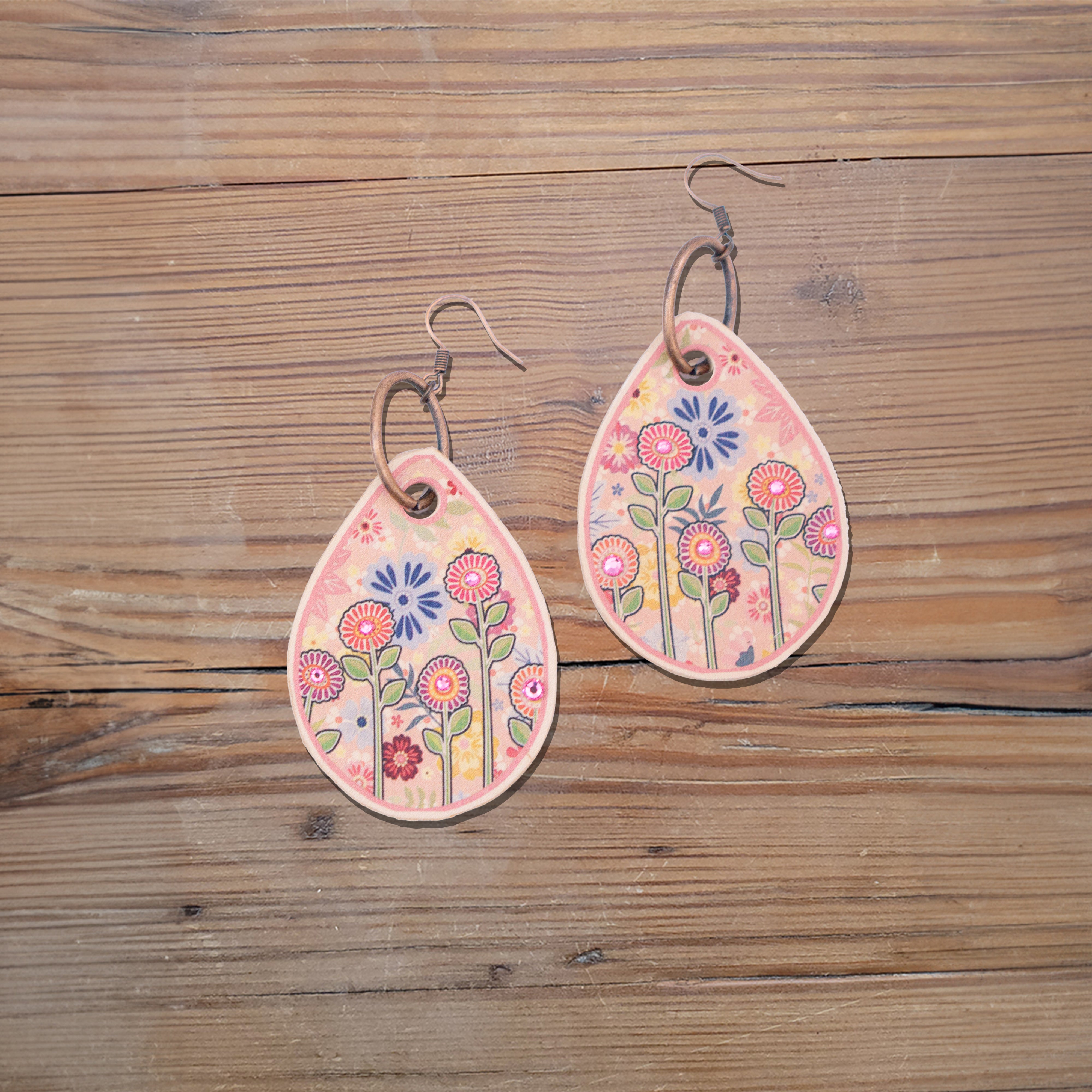 Spring Flowers Leather Earrings #2-A56