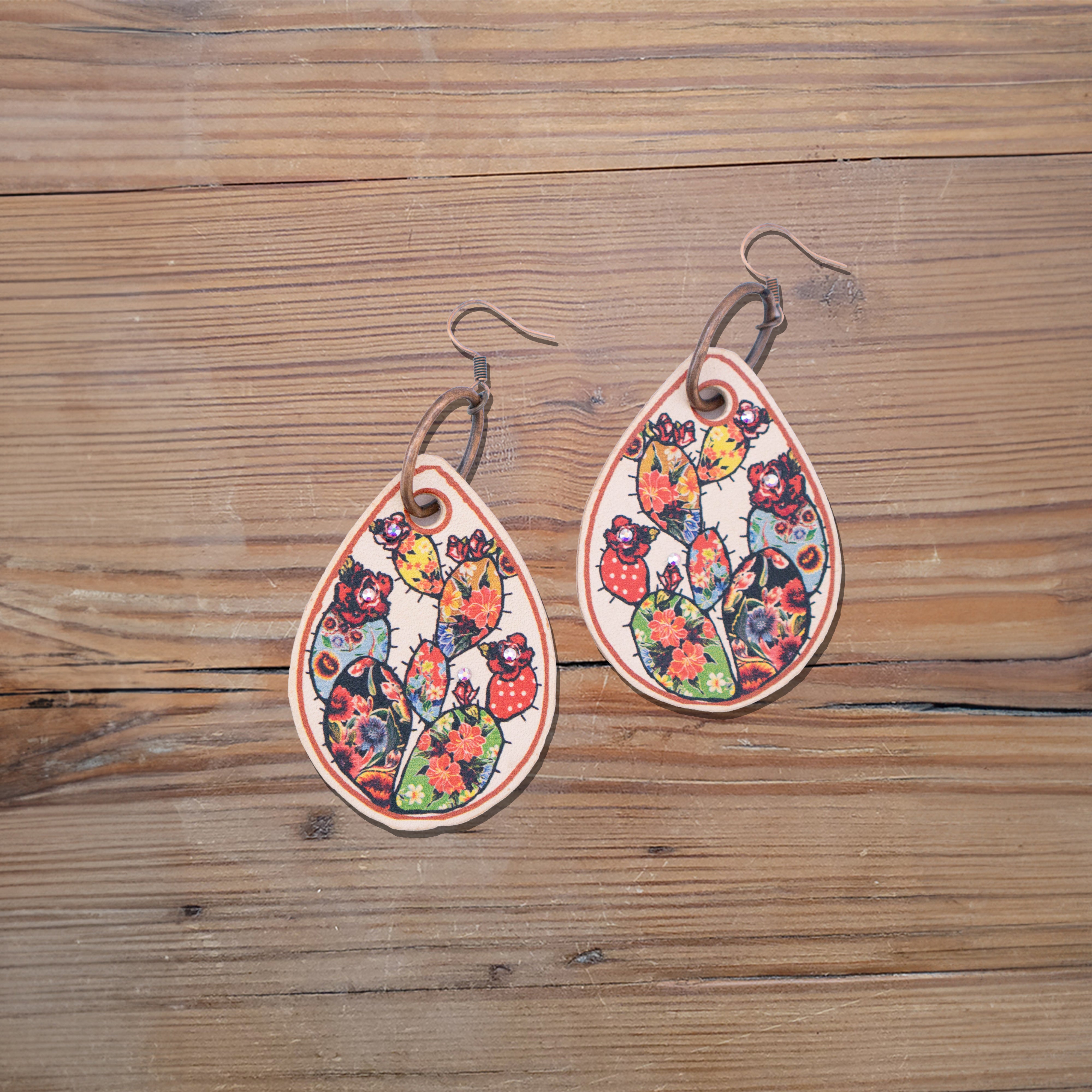 Oil Cloth Cactus Leather Earrings #2-A5