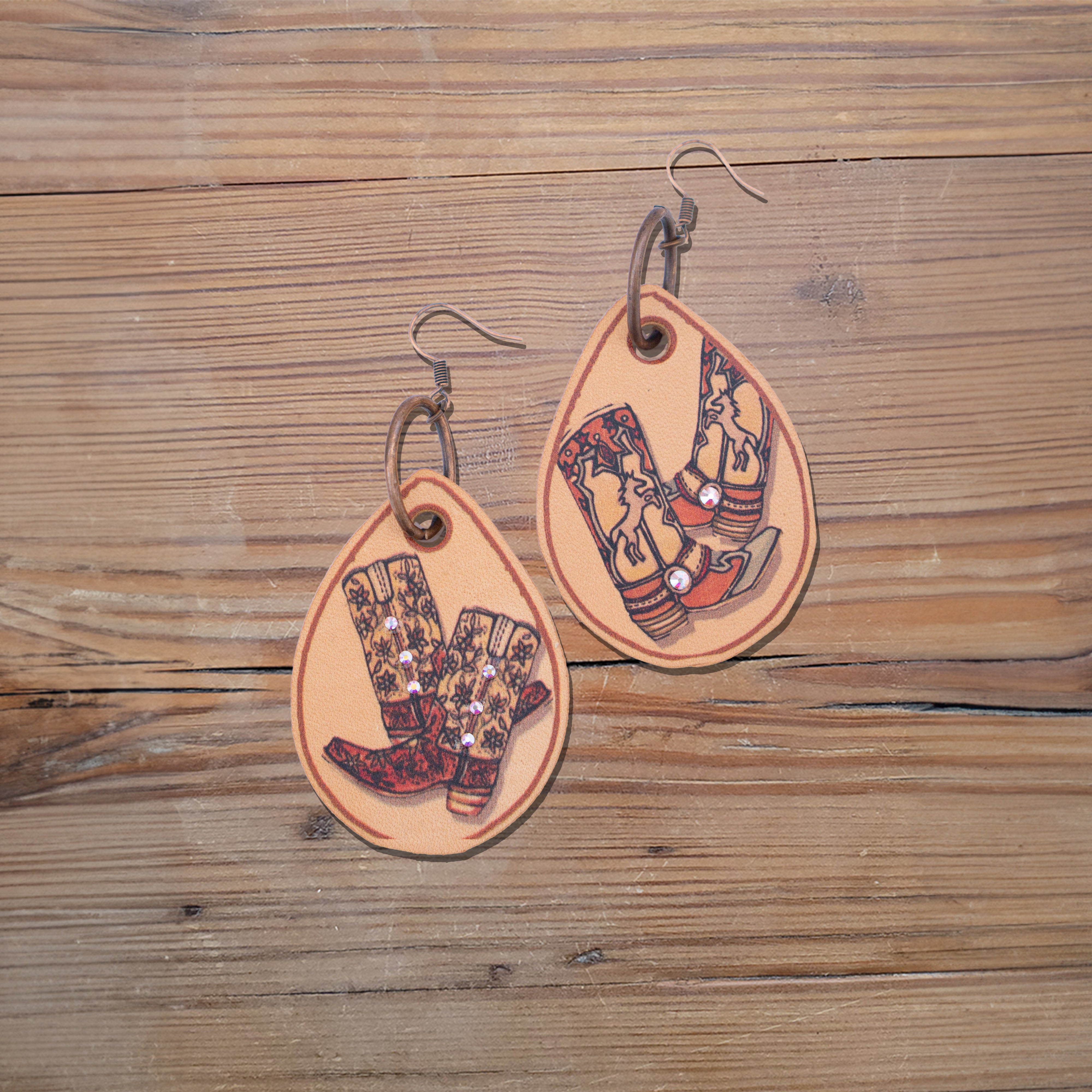 Boots More Boots Teardrop Leather Earrings #2-A62