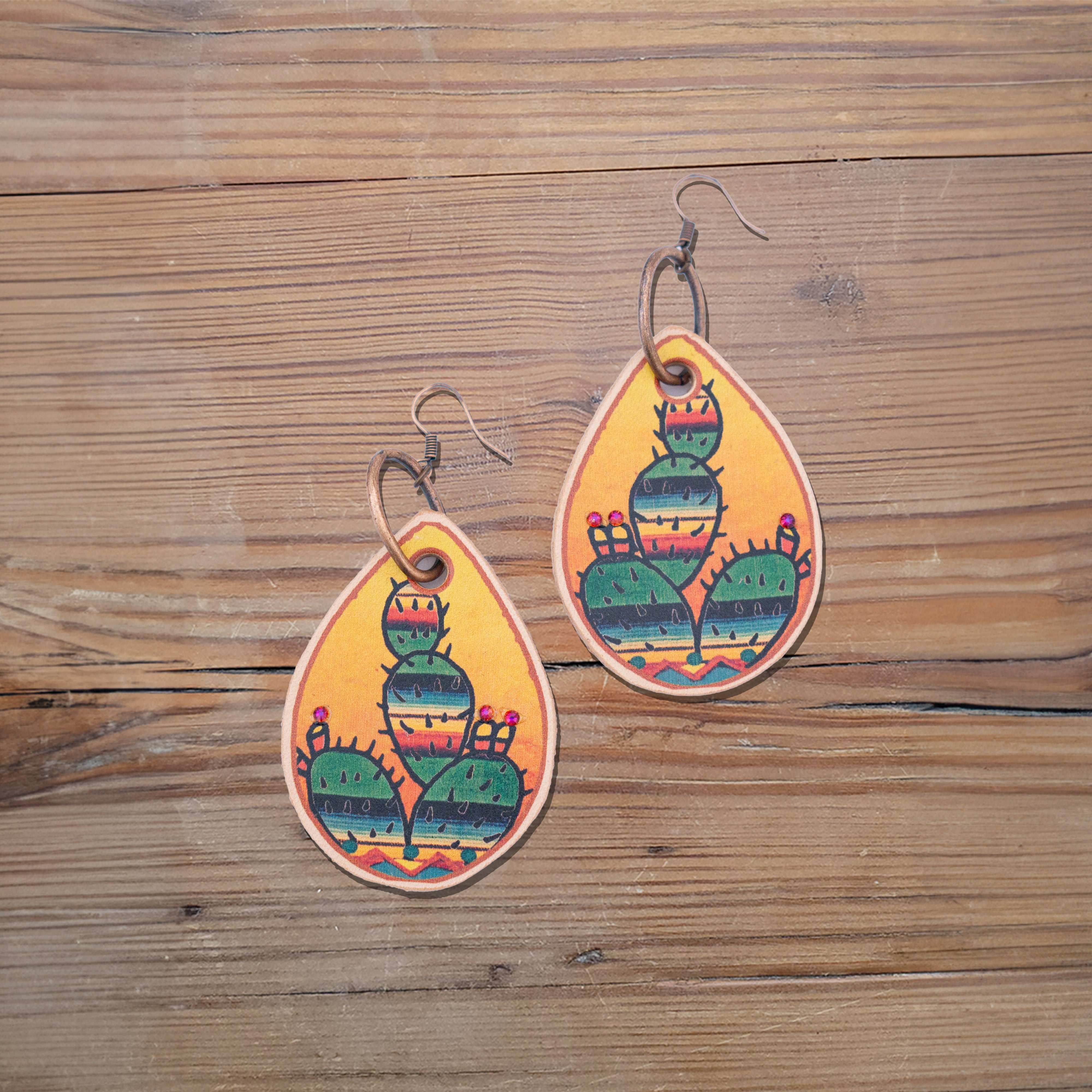 Serape Cactus Leather Earrings #2-A6