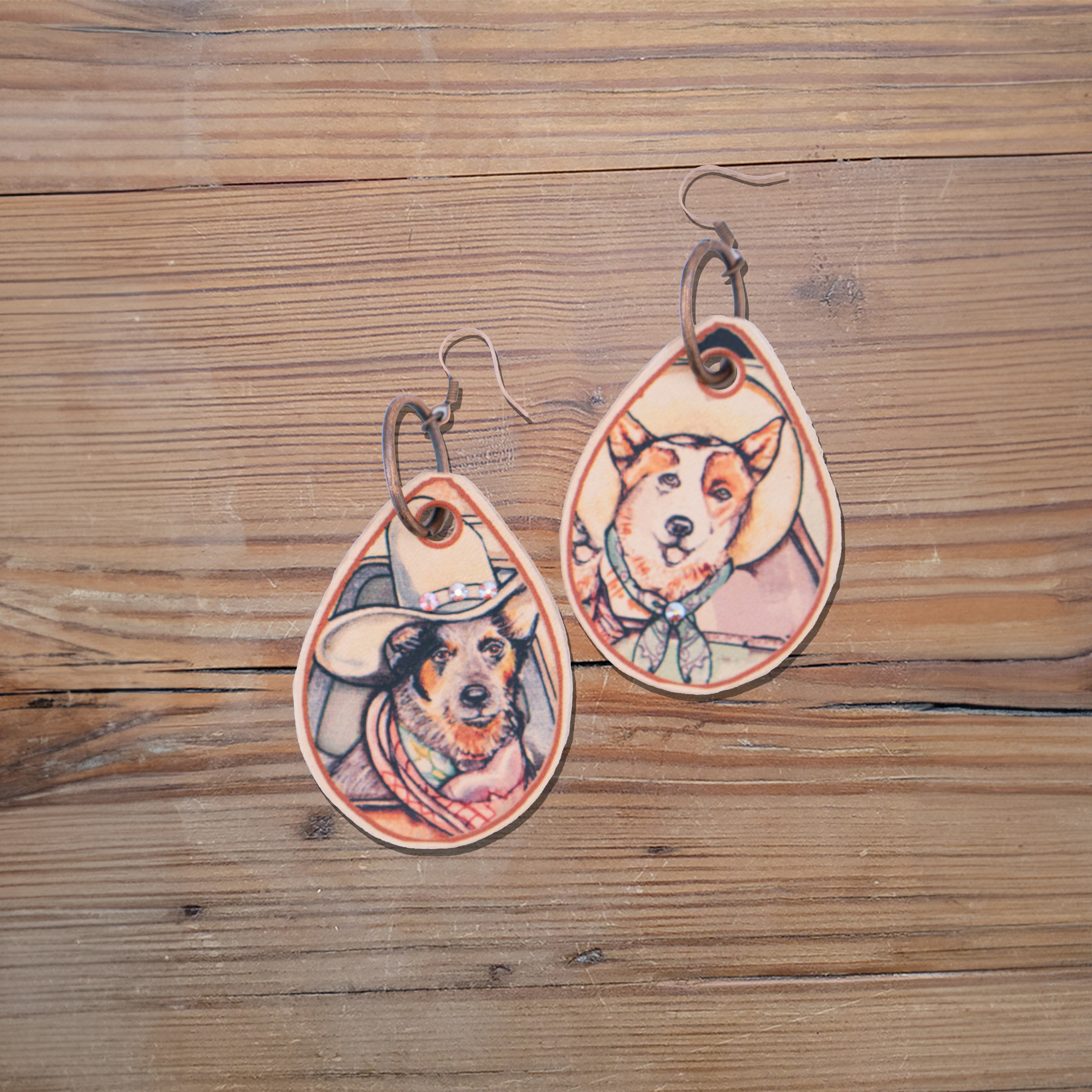 Heeler Herding Service Leather Earrings #2-A78