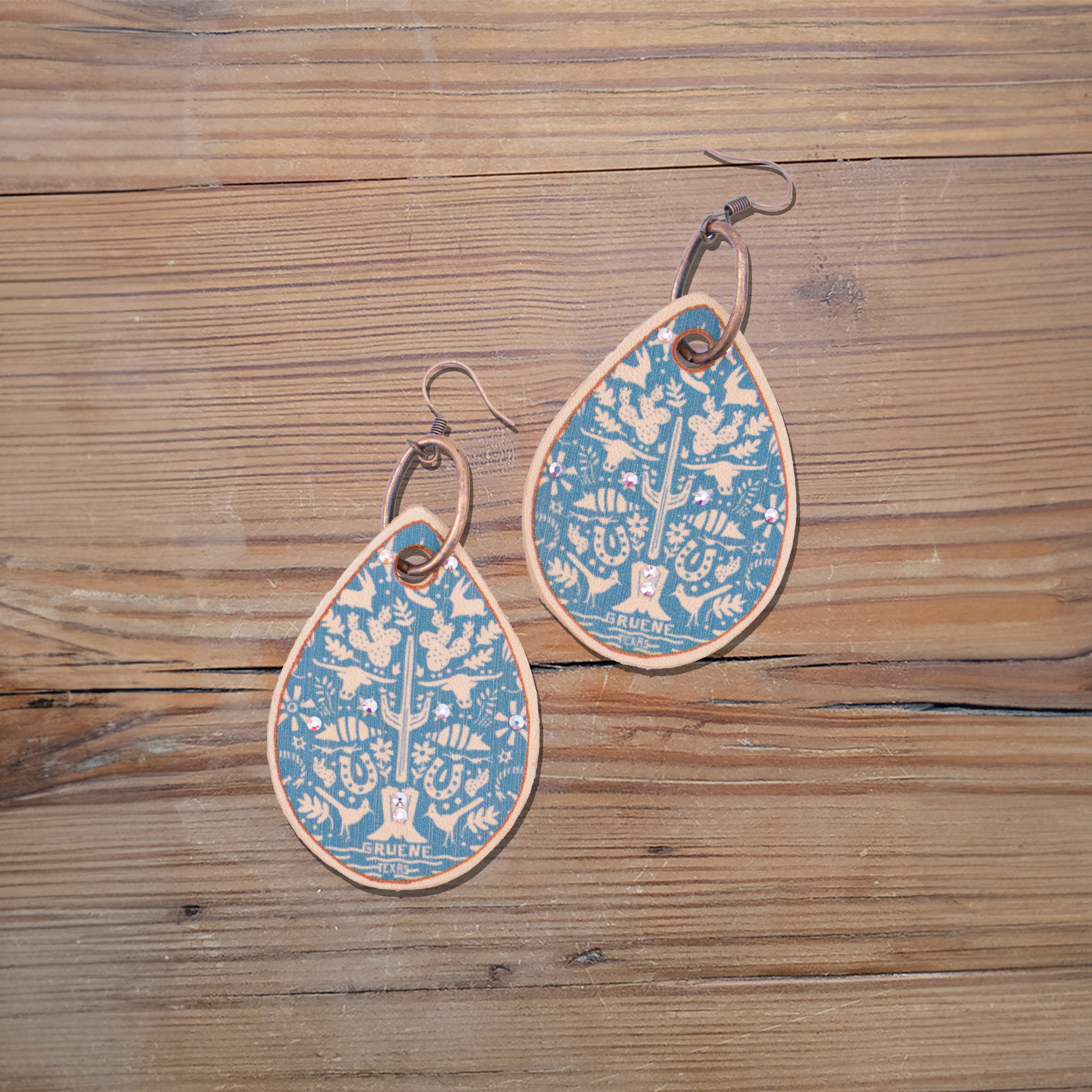 Gruene Texas Otomi Leather Earrings #2-A83