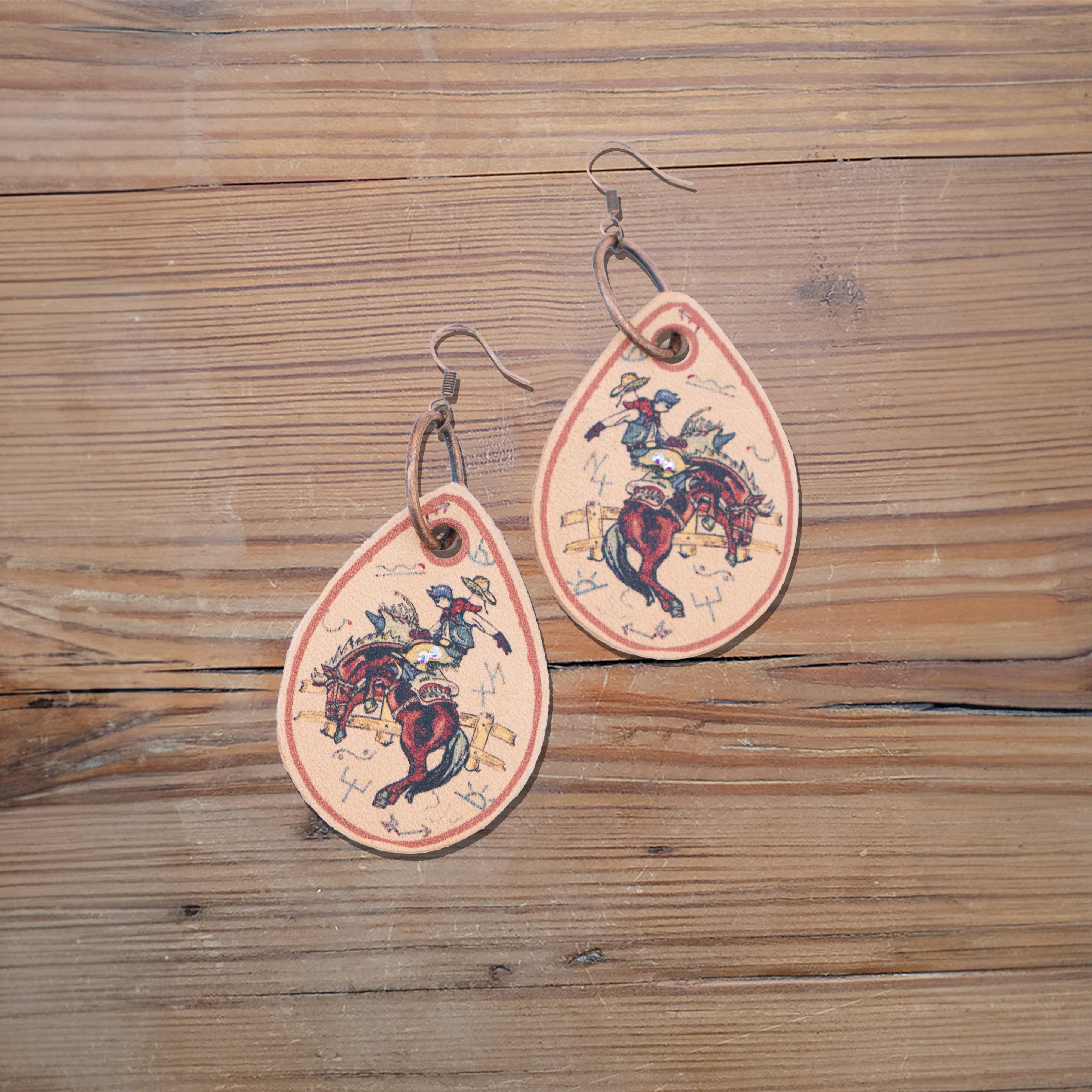 Branded Bronc Leather Earrings #2-A92