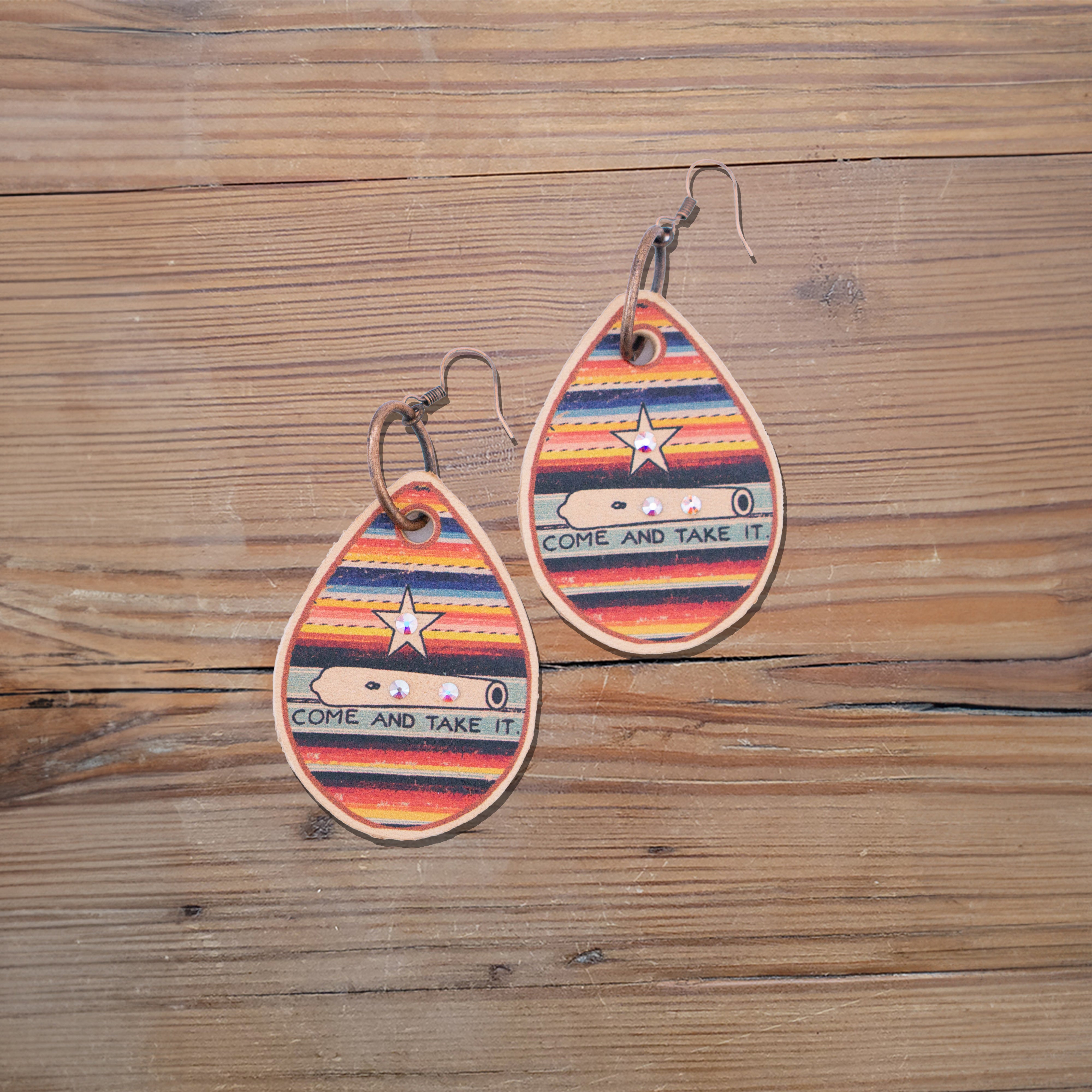 Serape Come and Take It Leather Earrings #2-A9