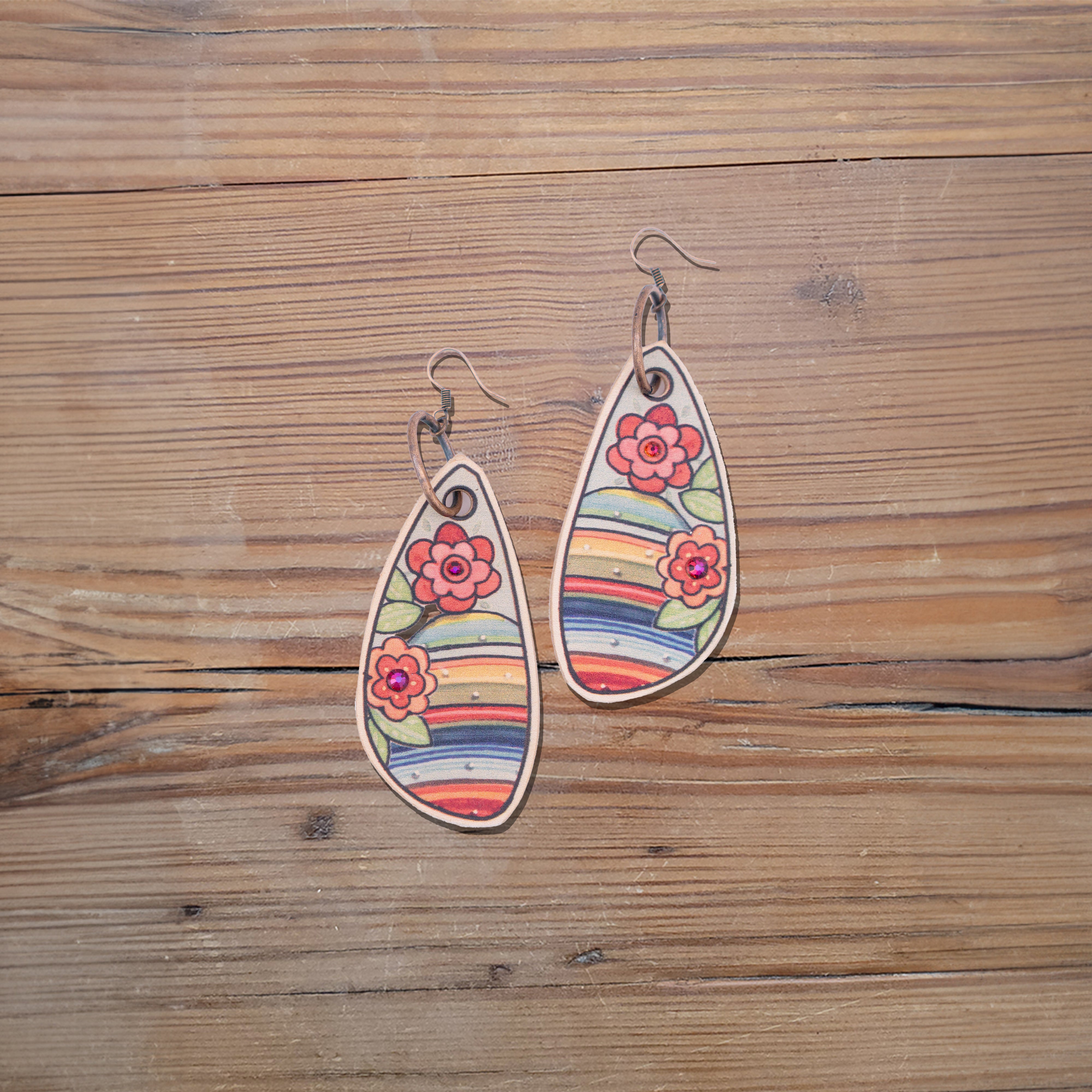 Serape Prickly Pear Long Leather Earrings #2-B3