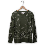 Paisley Knit Sweater by Cotton & Rye #CRK845GR OLIVE