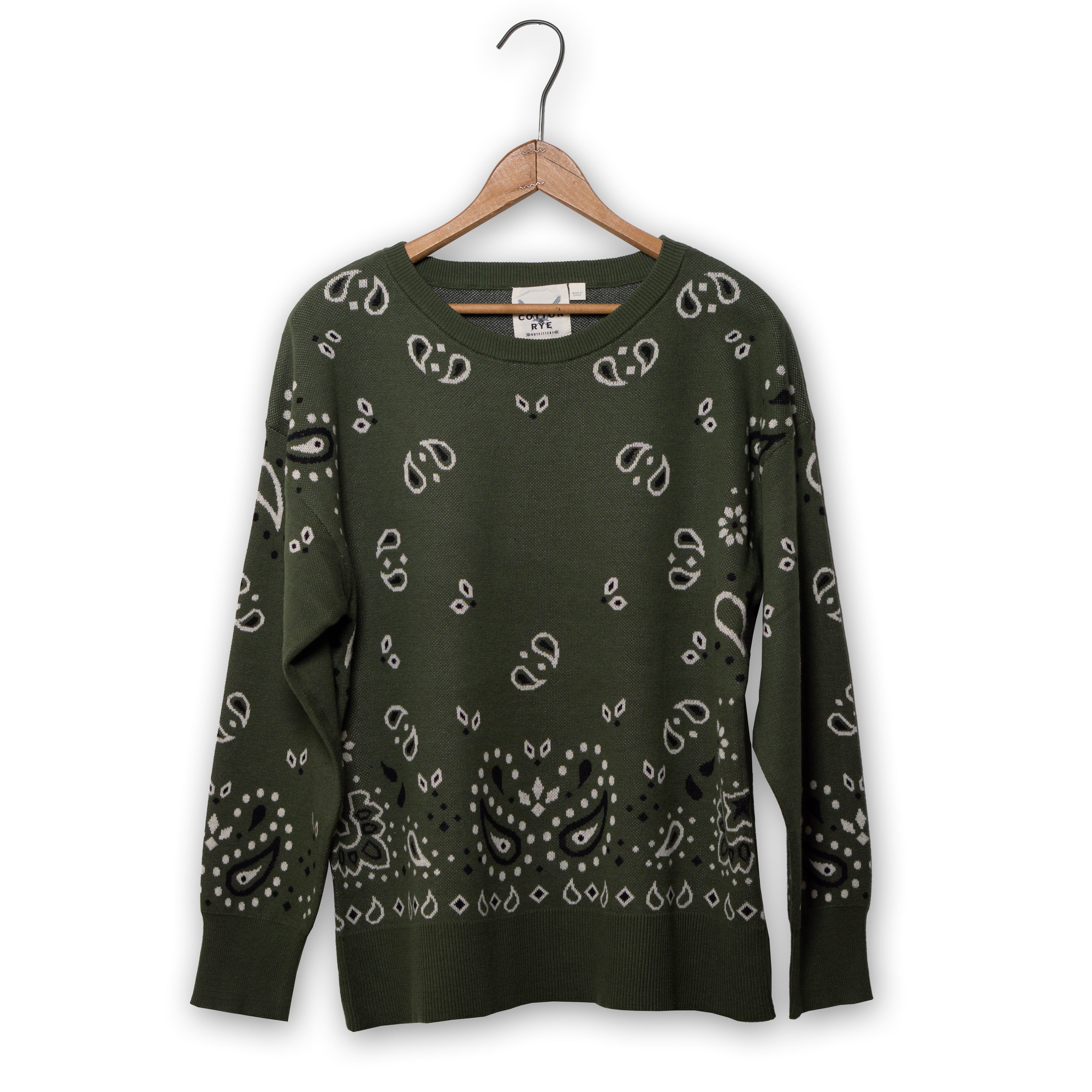 Paisley Knit Sweater by Cotton & Rye #CRK845GR OLIVE