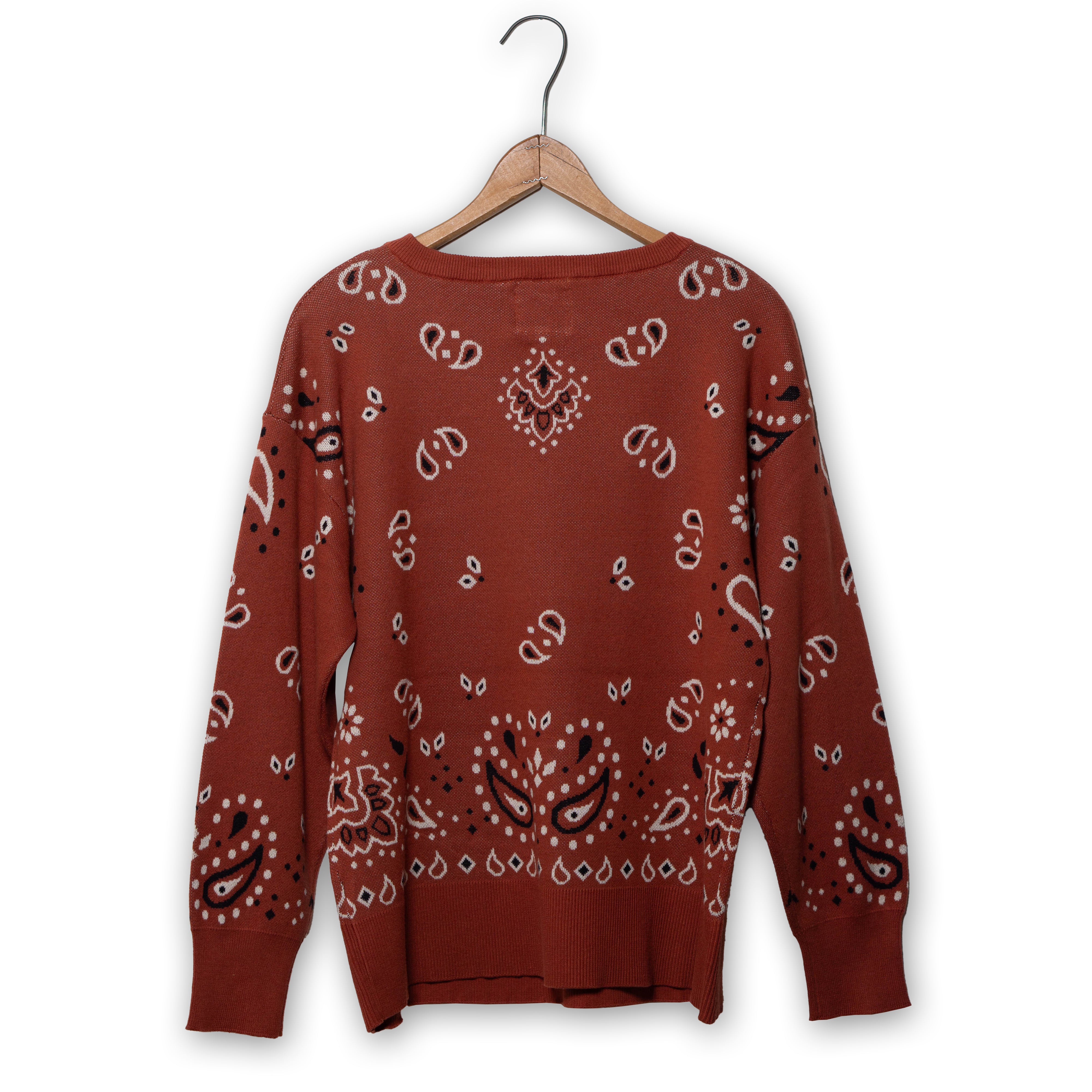 Paisley Knit Sweater by Cotton & Rye #CRK845RT BRICK