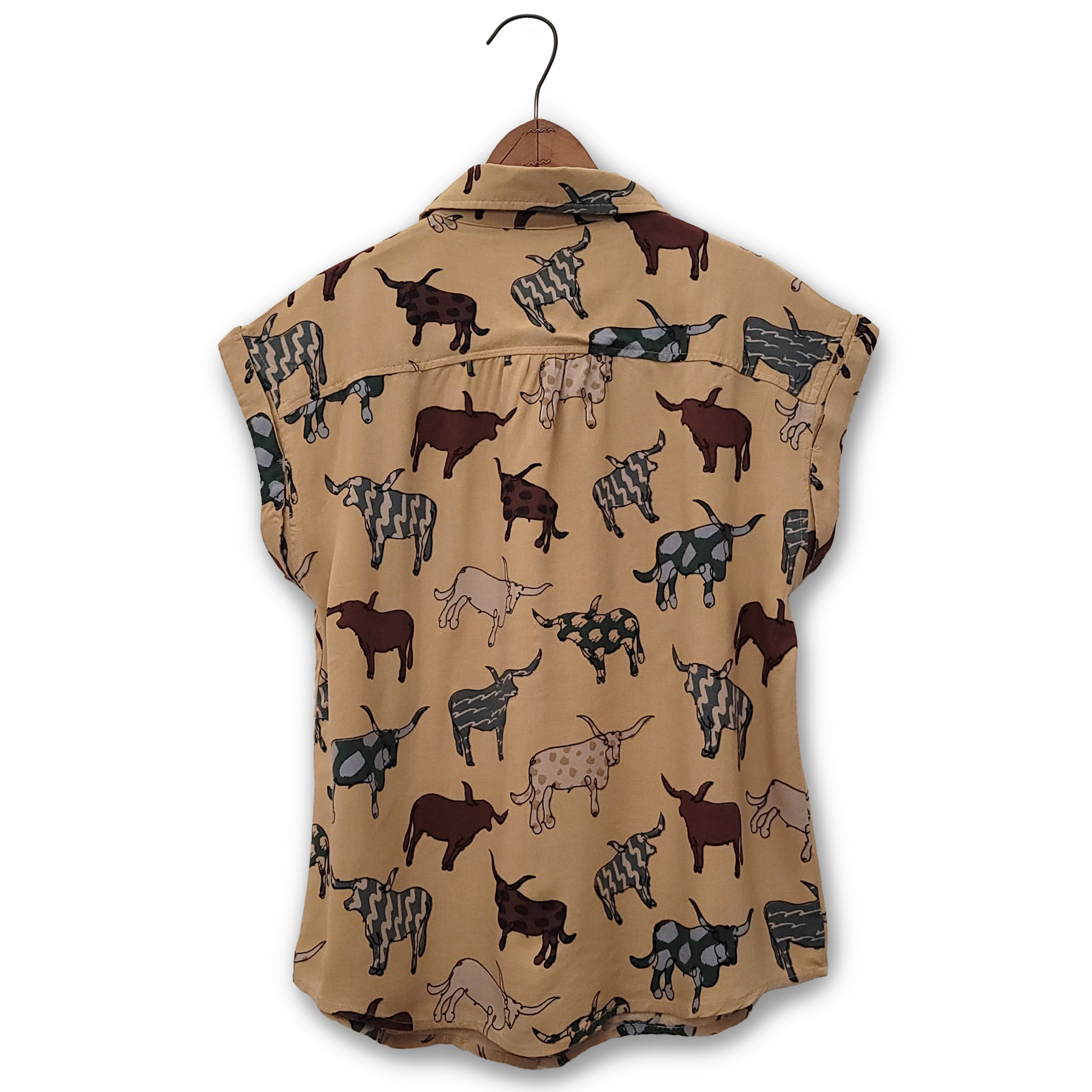 Arty Longhorn Print Shirt by Cotton & Rye #CRW713Y Mustard