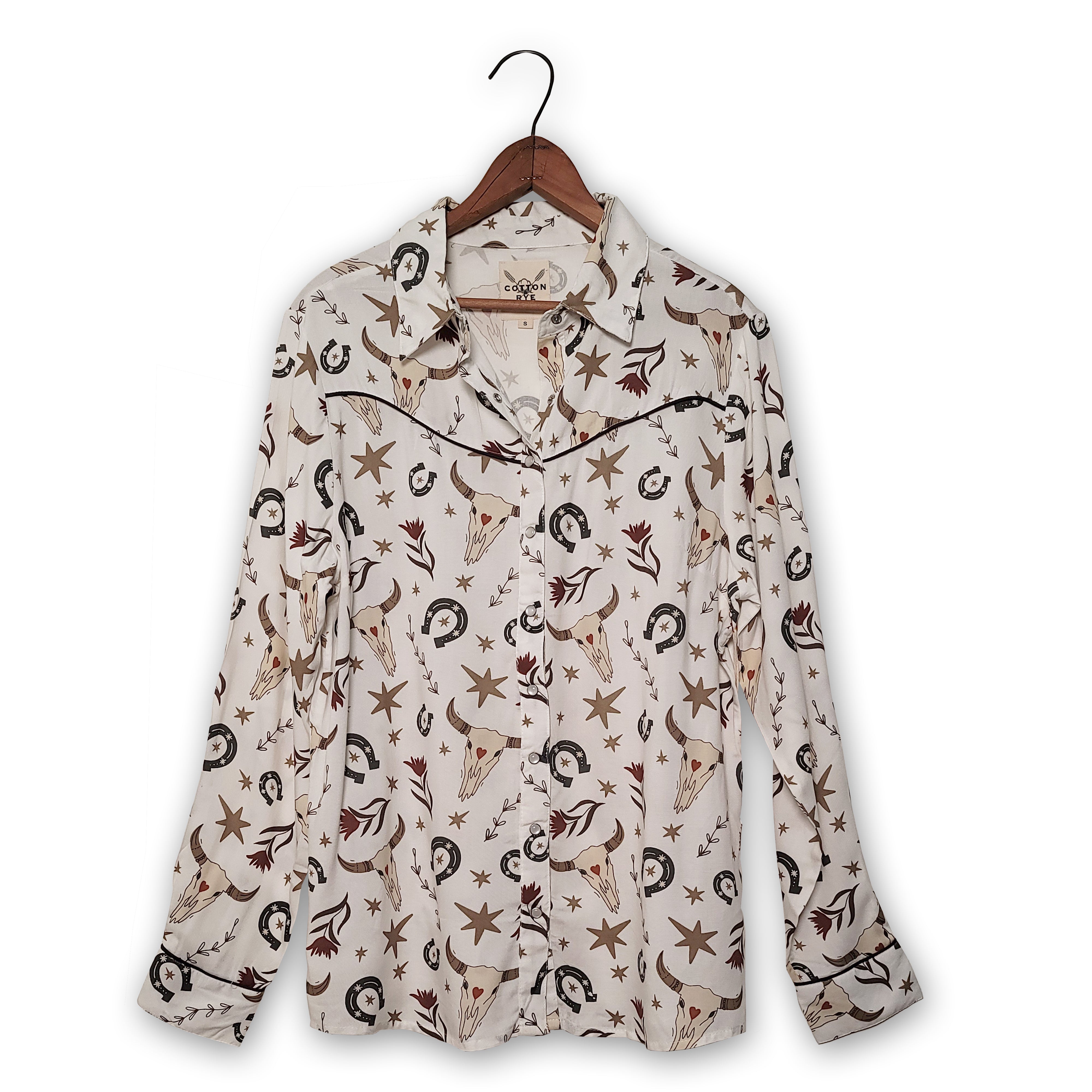 Steer Skull Snap Long Sleeve Shirt by Cotton & Rye #CRW604N