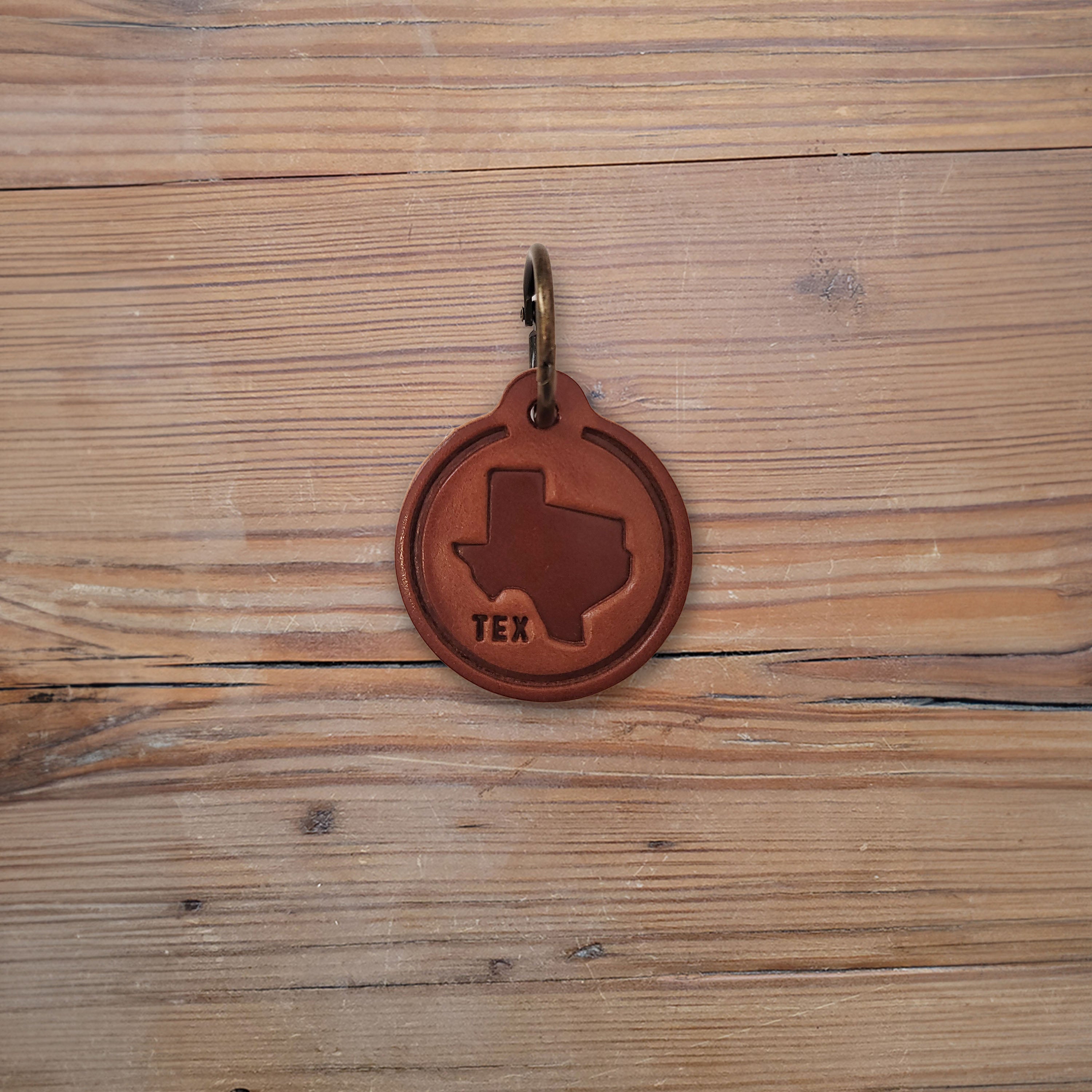 Texas Silhouette Round Leather Keychain