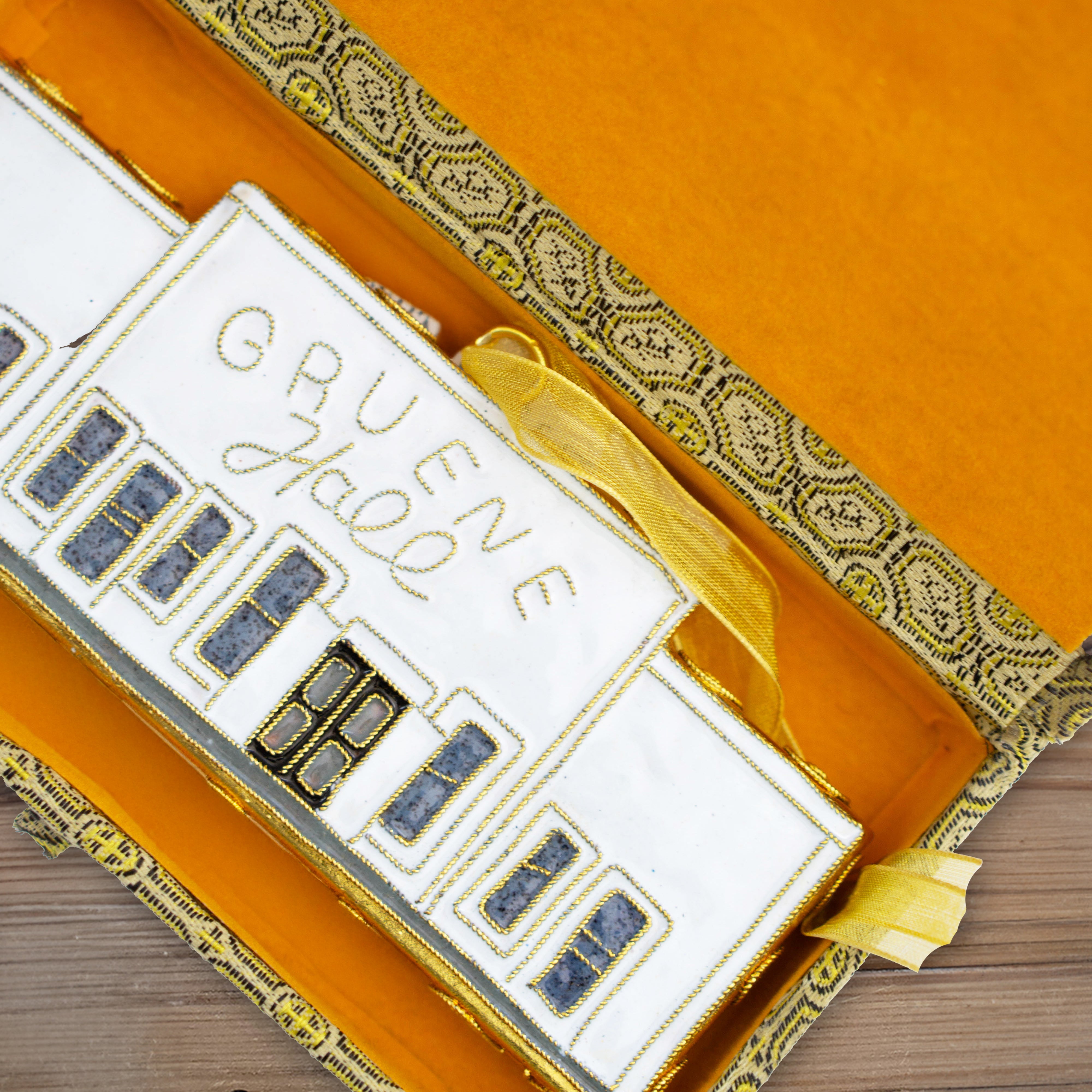 Gold Gruene Hall Building Cloisonné Ornament by Kitty Keller