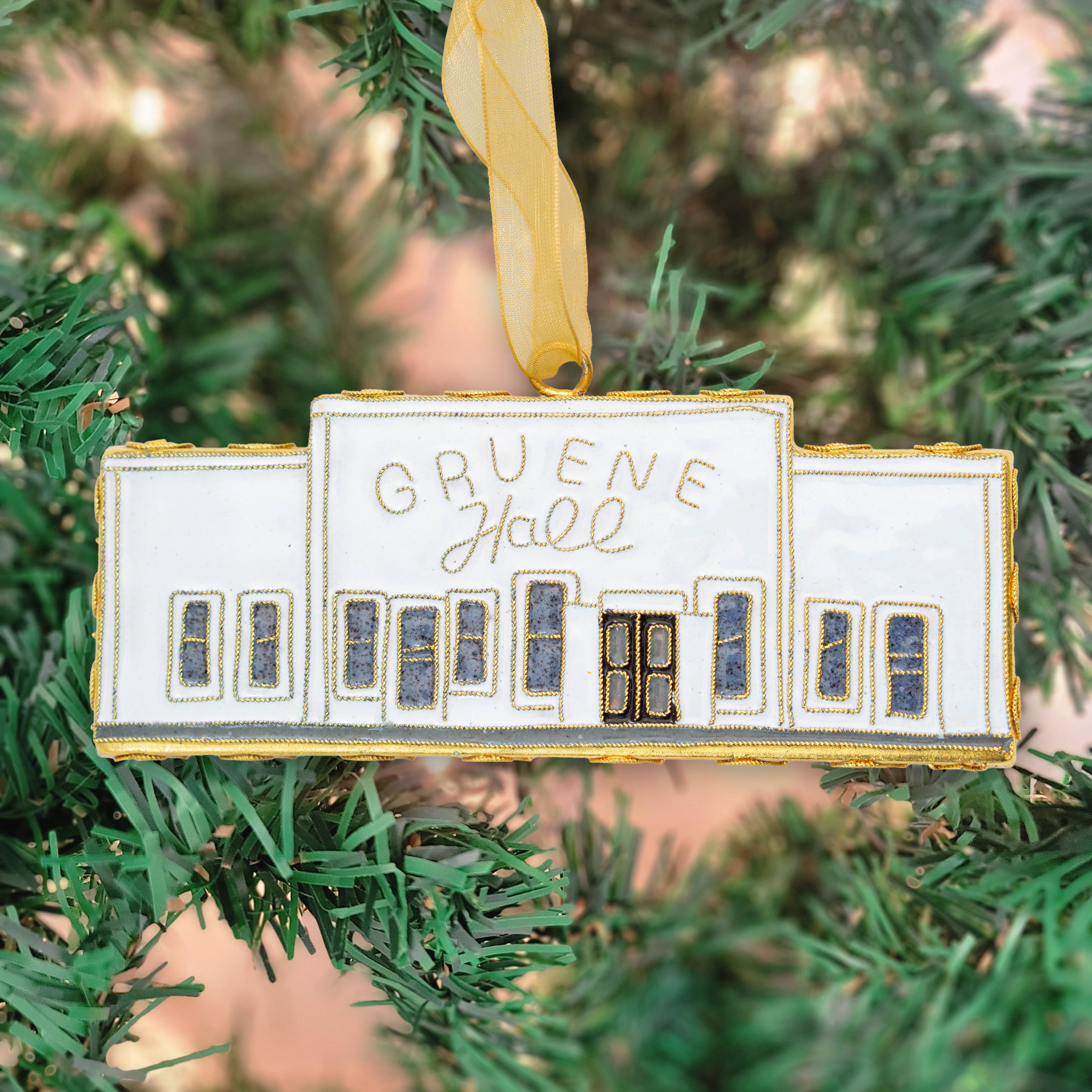 Gold Gruene Hall Building Cloisonné Ornament by Kitty Keller
