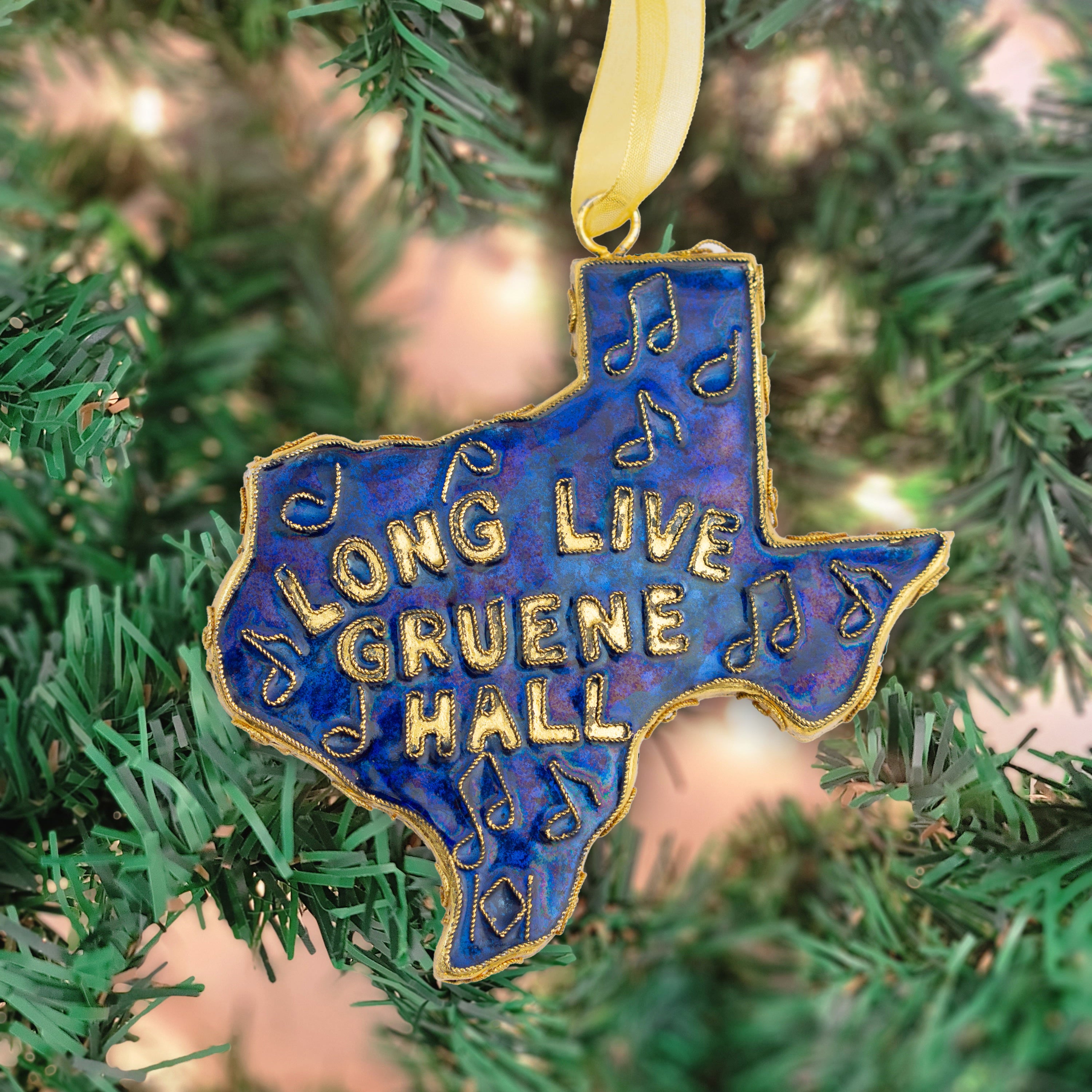 Gold Long Live Gruene Hall Cloisonné Ornament by Kitty Keller