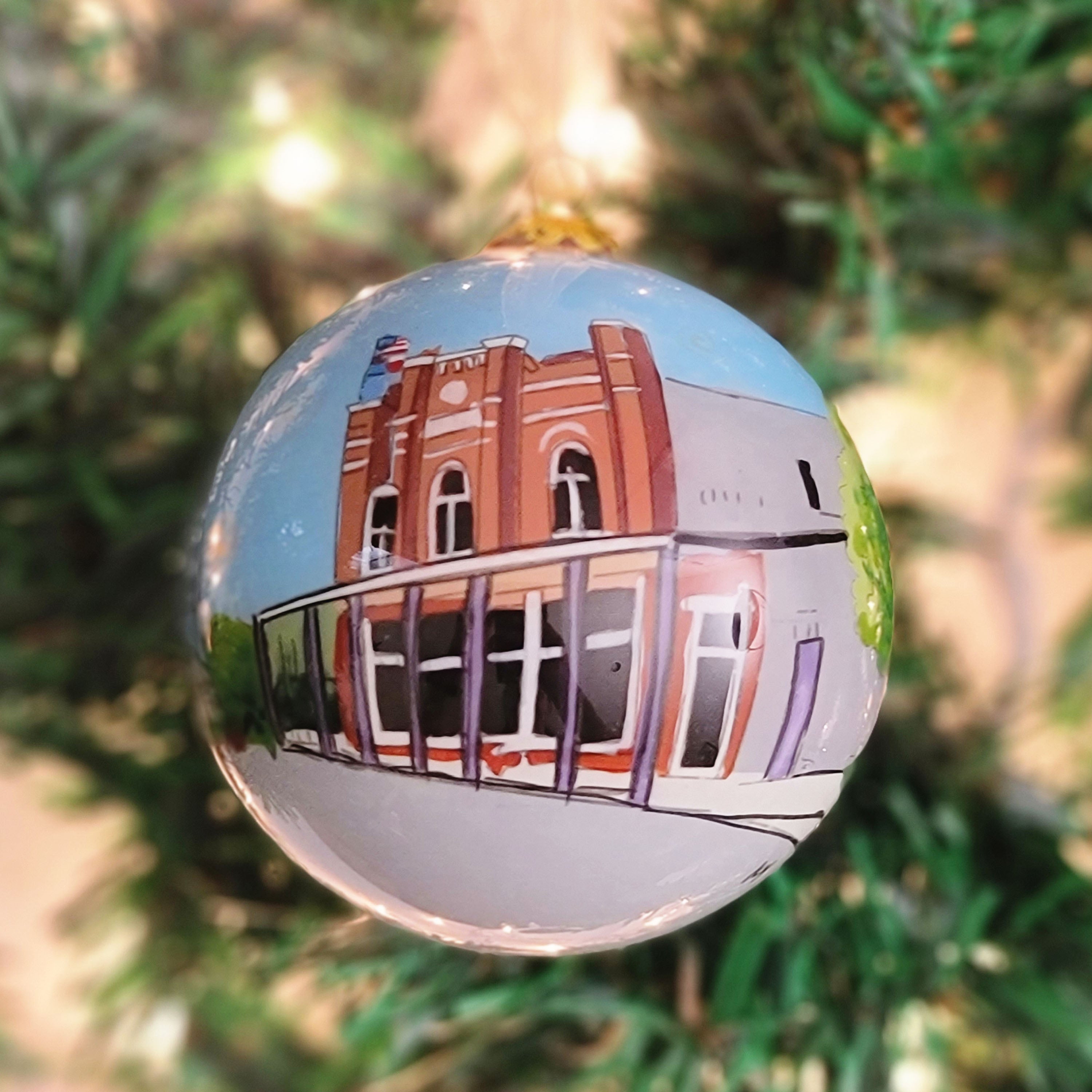 Gruene Town Scene Glass Ornament by Kitty Keller