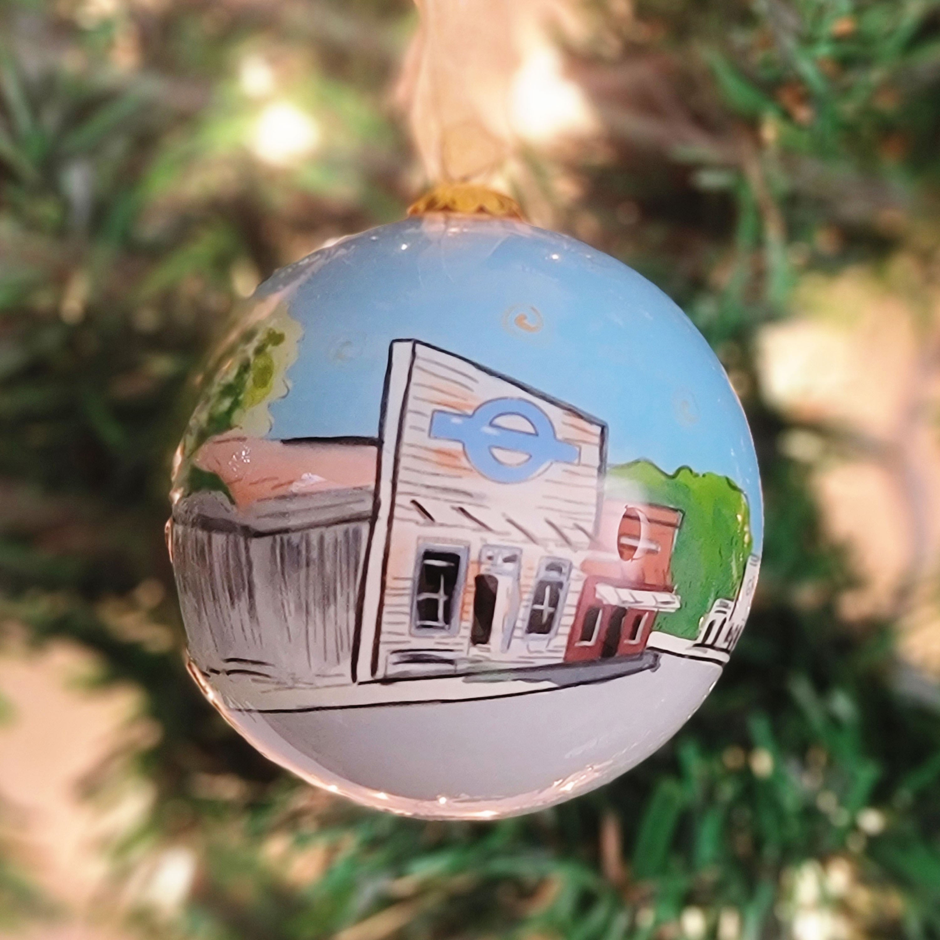 Gruene Town Scene Glass Ornament by Kitty Keller