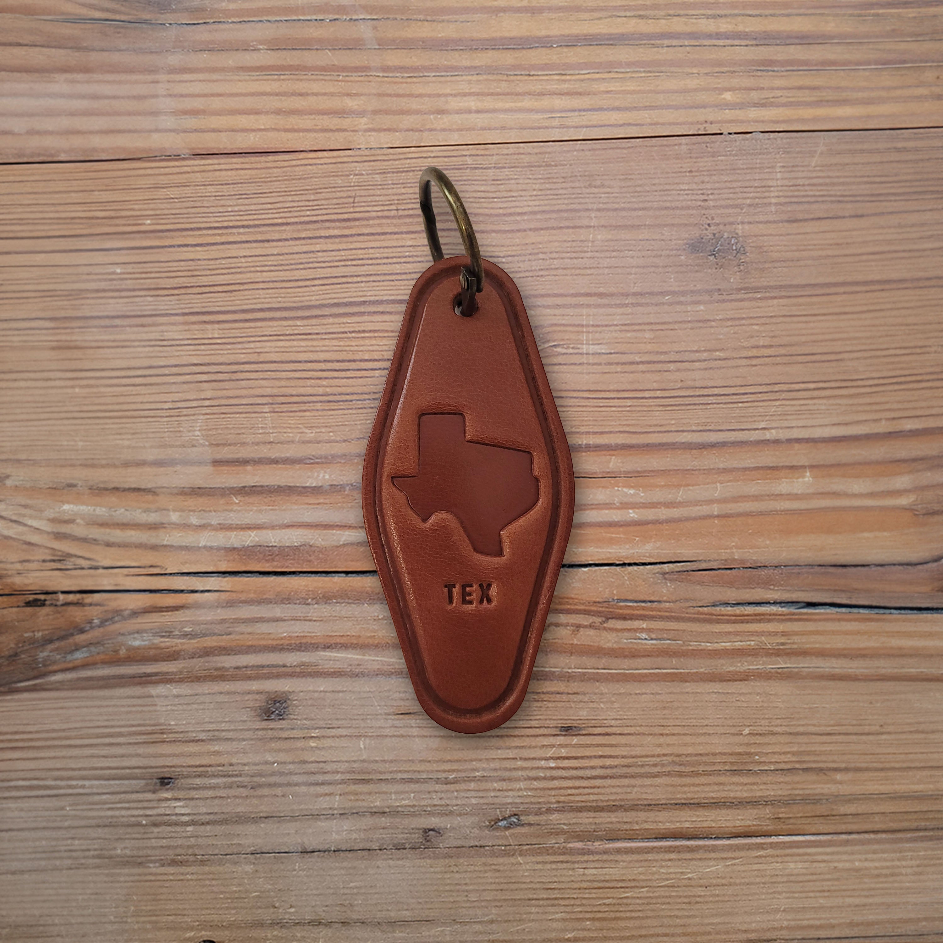 Texas Silhouette Leather Vintage Motel Keychain