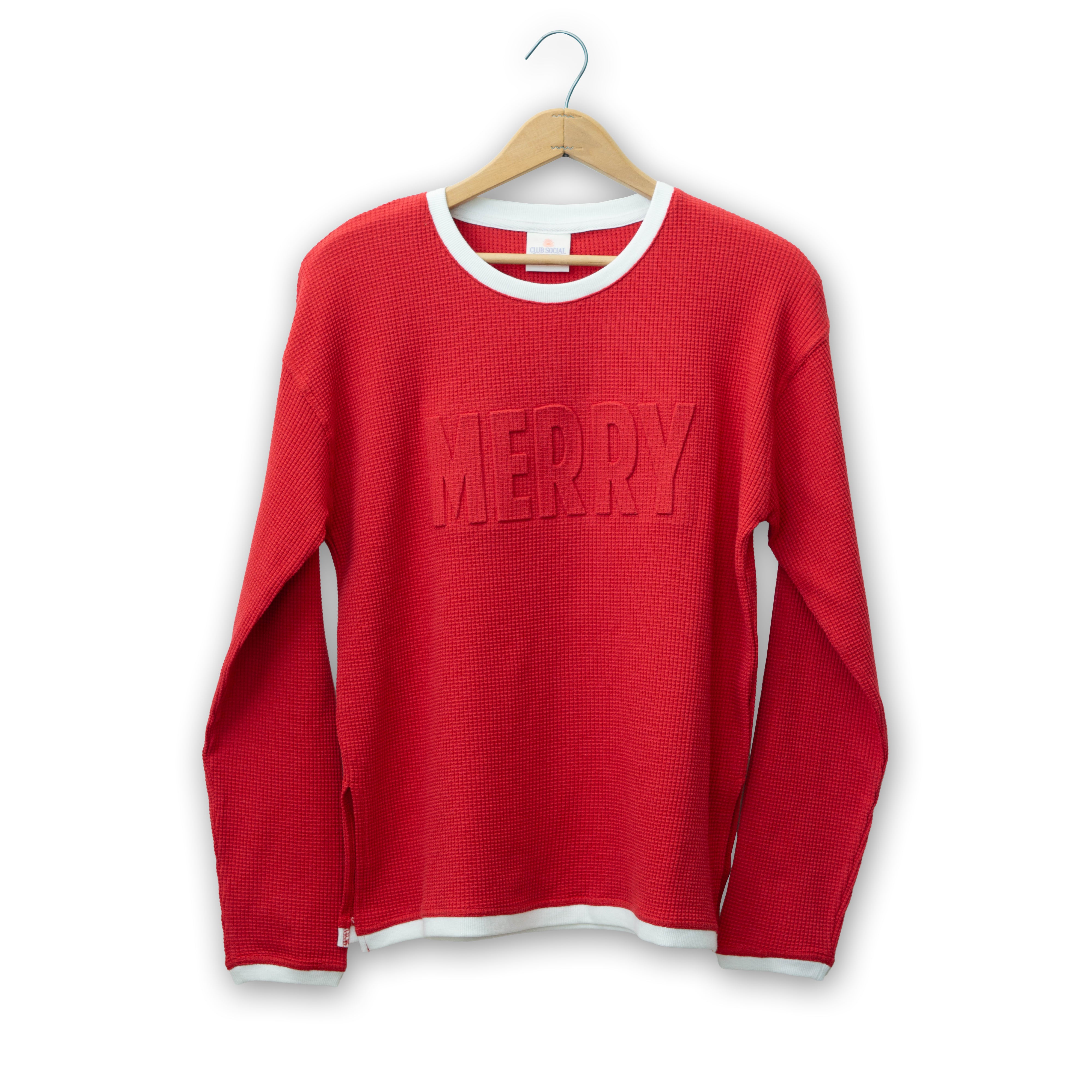 Merry Embossed Holiday Waffle Sweatshirt