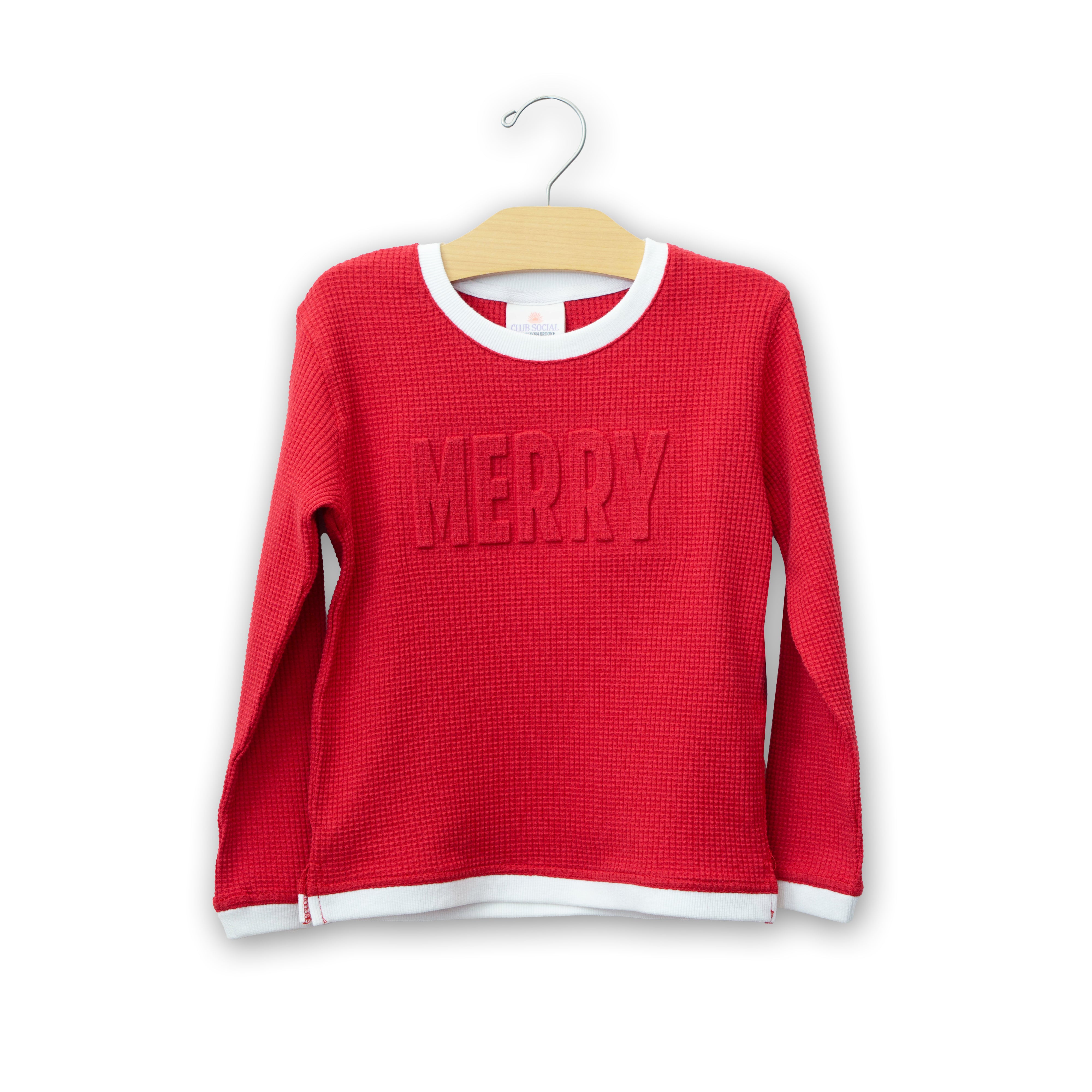 Youth Merry Embossed Holiday Waffle Sweatshirt