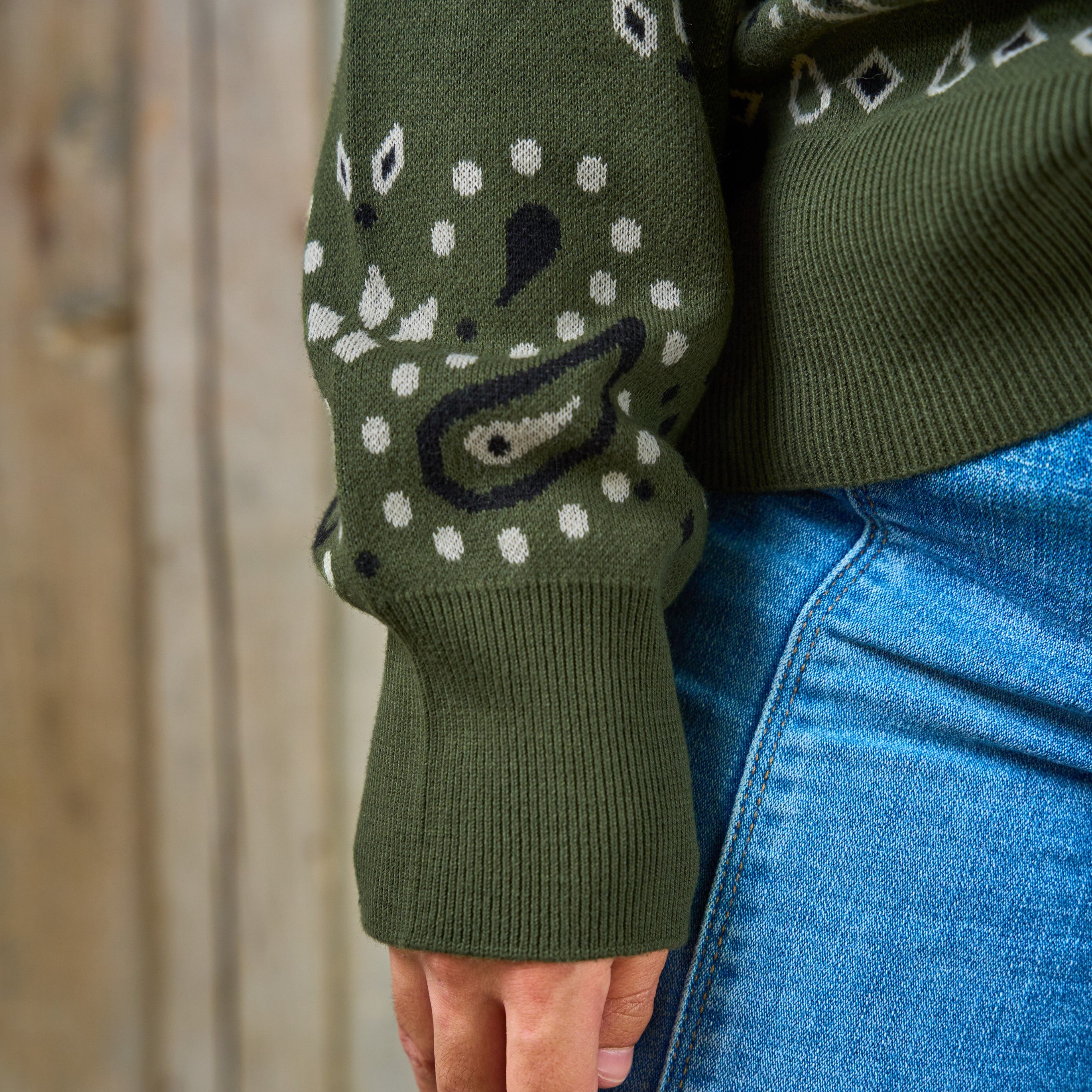 Paisley Knit Sweater by Cotton & Rye #CRK845GR OLIVE