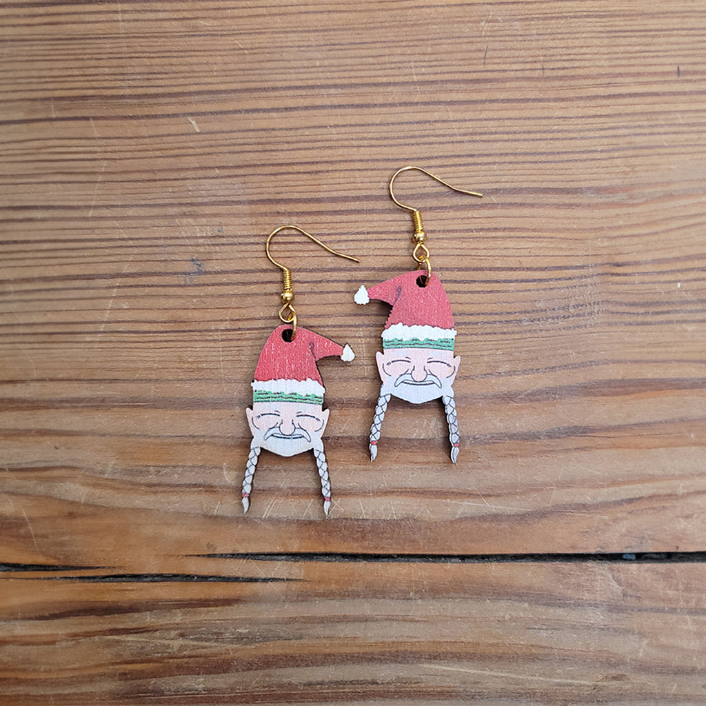 Christmas Willie Nelson Wooden Earrings