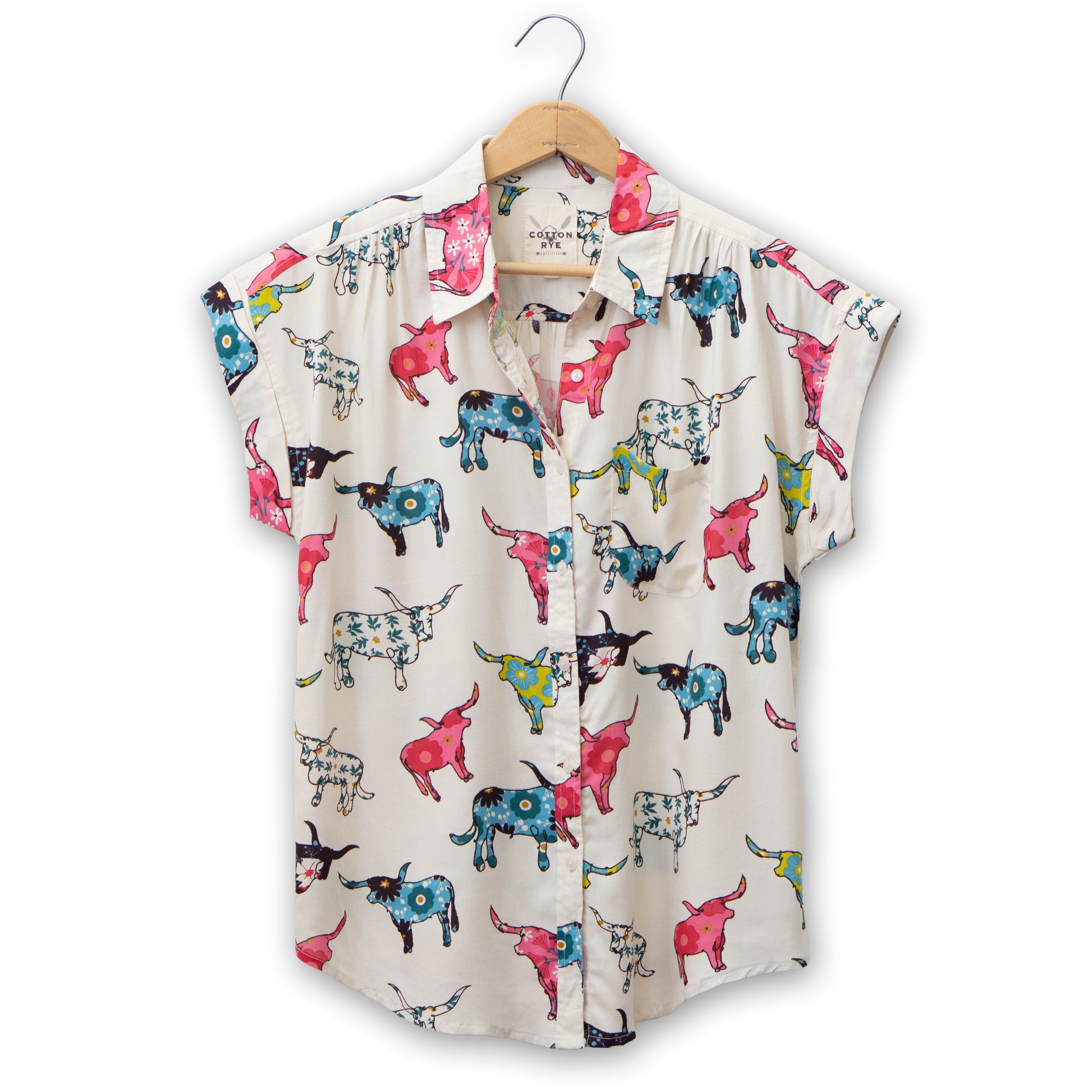 Arty Floral Longhorn Shirt by Cotton & Rye #CRW713FL