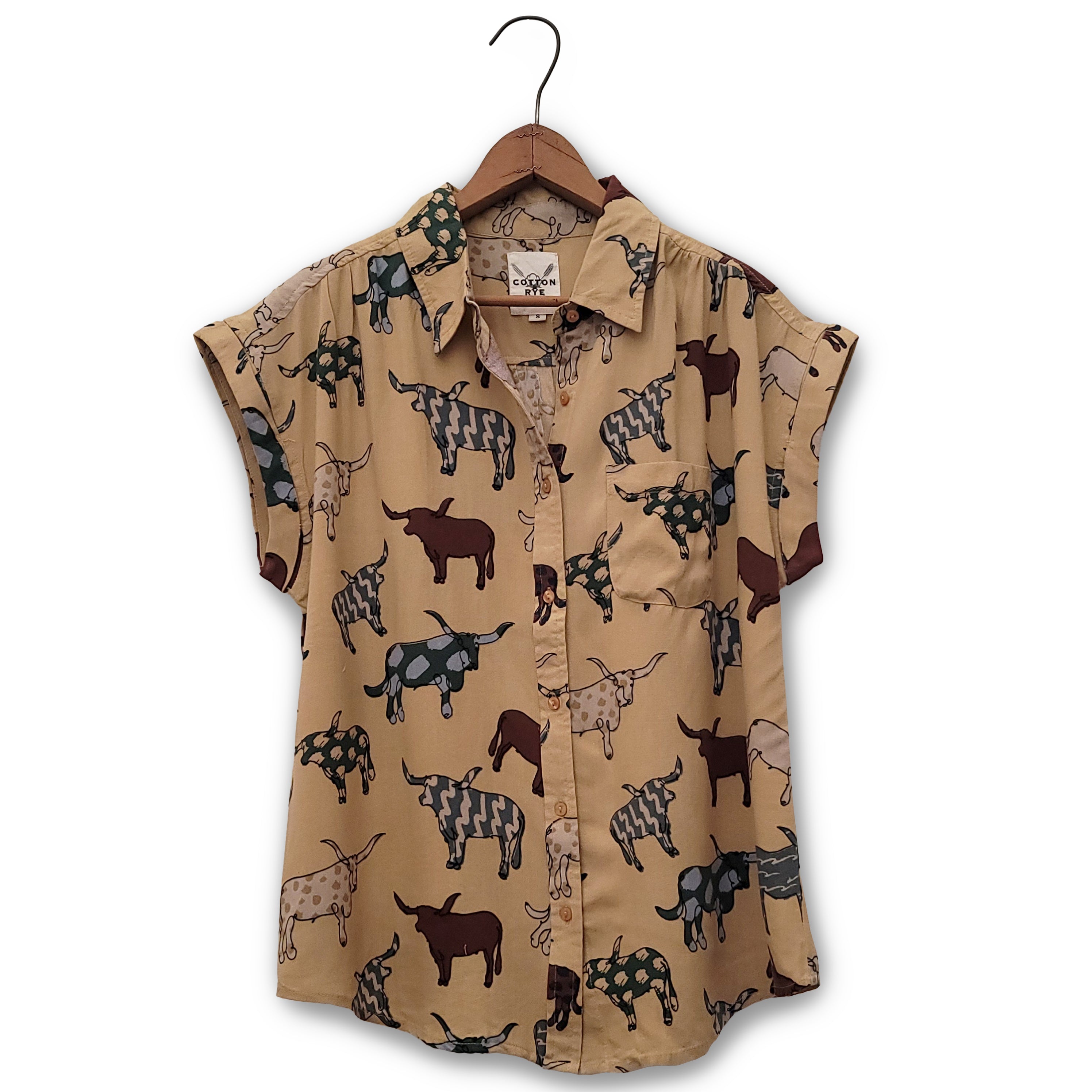 Arty Longhorn Print Shirt by Cotton & Rye #CRW713Y Mustard